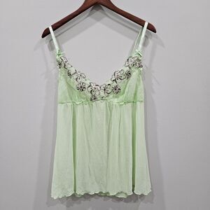 Womens Lacey Mesh Babydoll Top Size M Green Y2K Milkmaid Coquette Forest Fairy